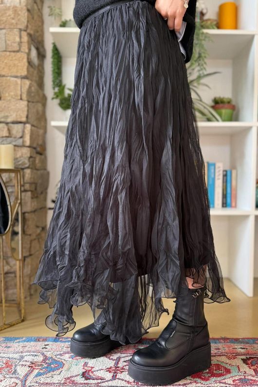 Fox Trot Tulle Midi Skirt Black